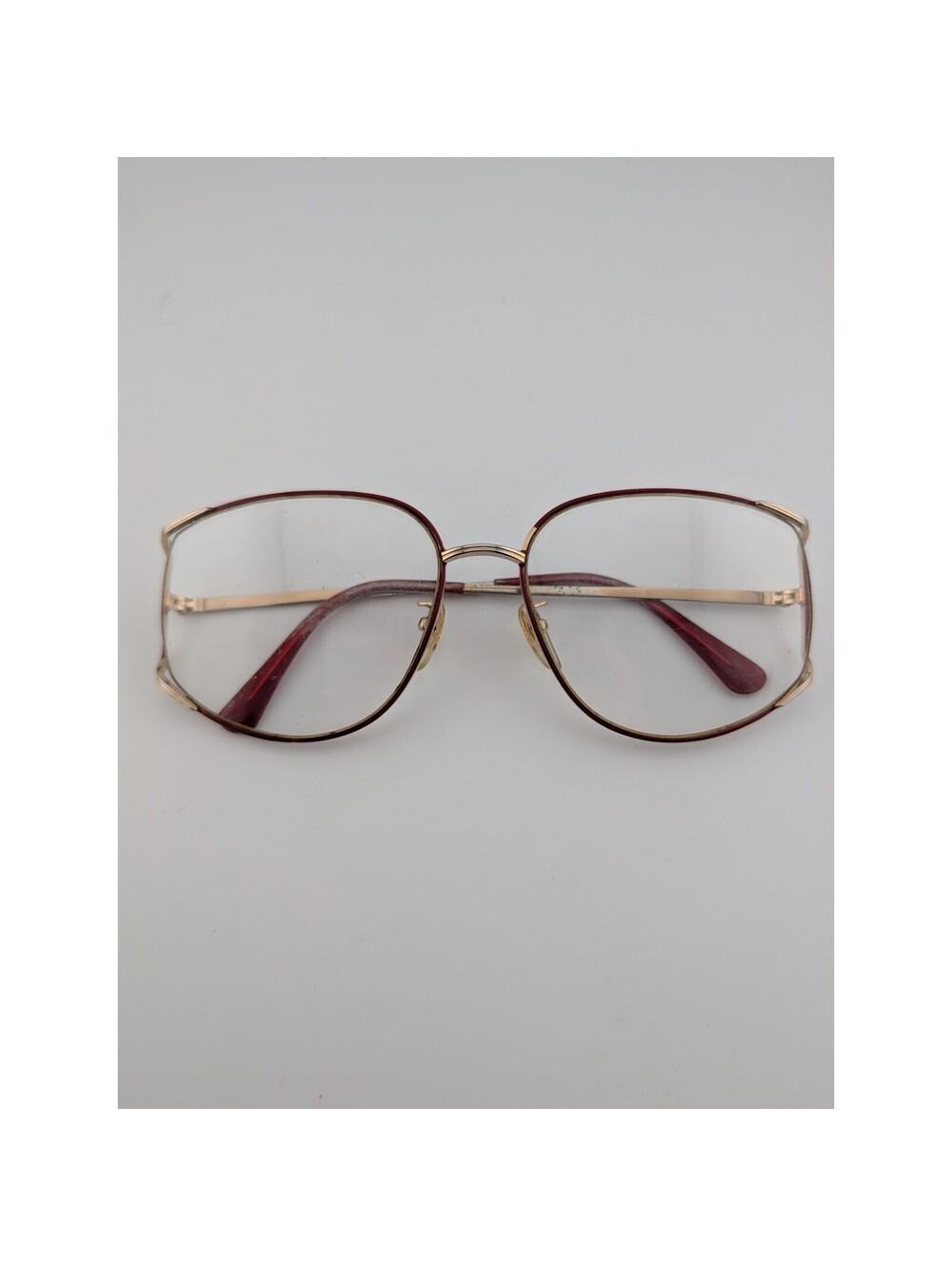 Vintage Glasses Red And Gold Metal Frame Large Browline Frames 59-17